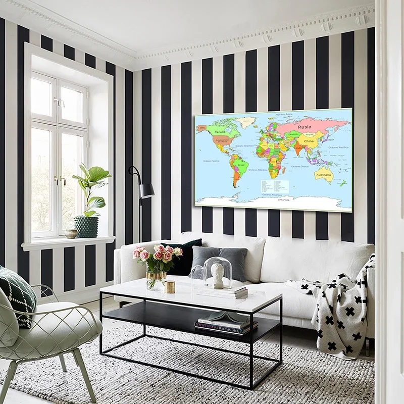 Political Map of The World 225*150cm Non-woven Canvas Painting In Spanish Wall Art Poster Unframed Picture Room Home Decor