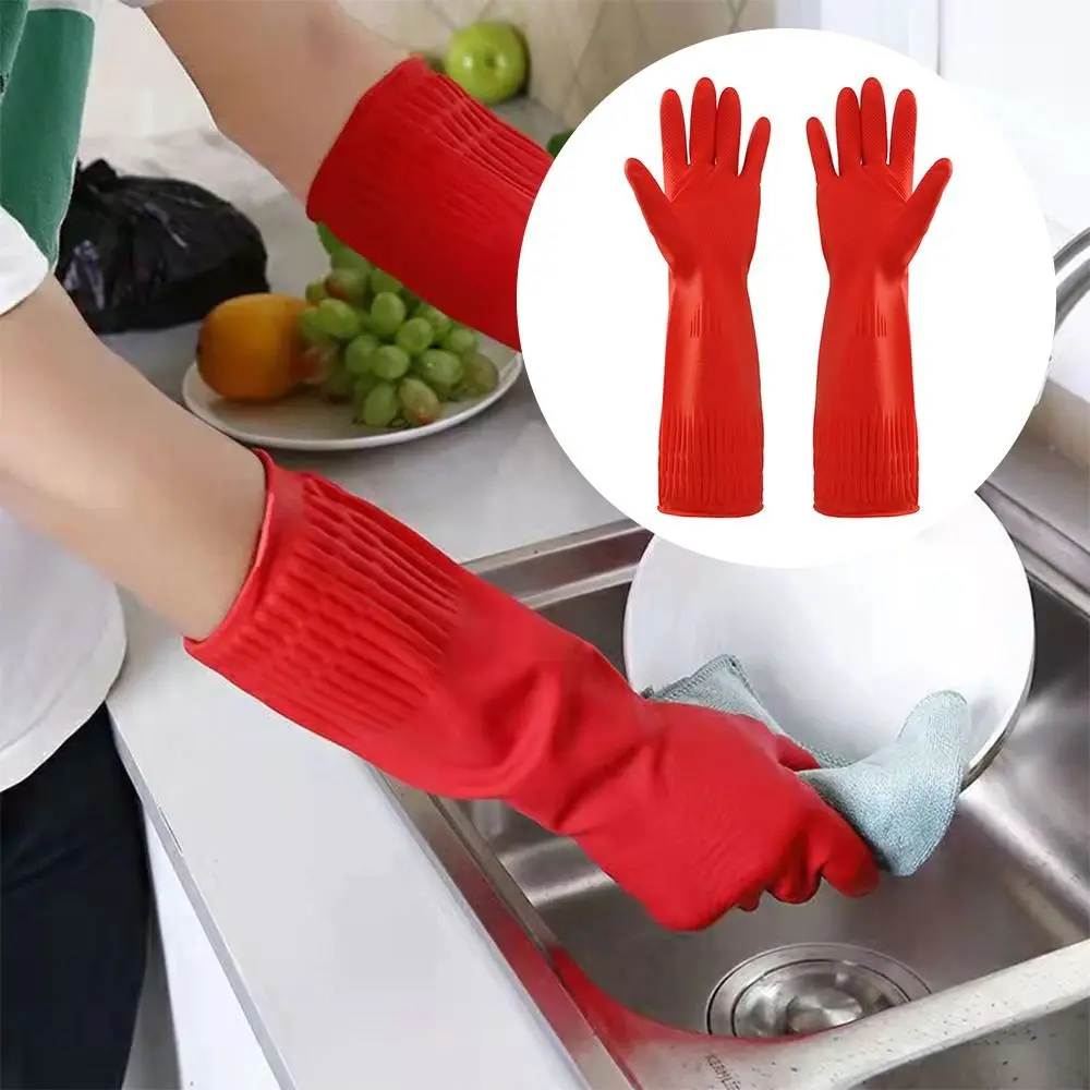 방수 헤비 듀티 고무 장갑, 엑스트라 롱 두꺼운 작업 안전 커프스, 내산성 내유성 화학 물질 내성, 1 쌍