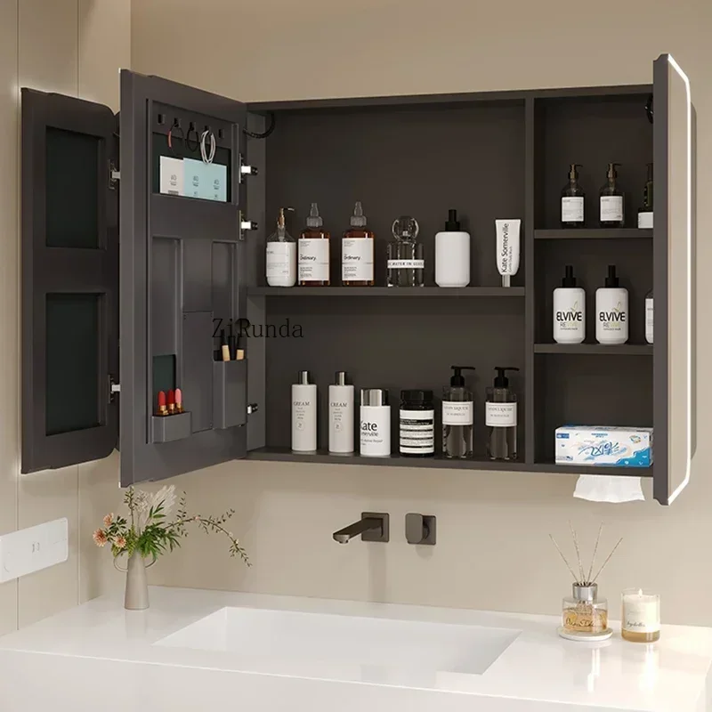 Modern Simplicity Smart Bathroom Mirror Cabinet Arc Aluminum Anti-fog Anti-rust Mirror Cabinet Home Furniture أثاث حمامات FYBC