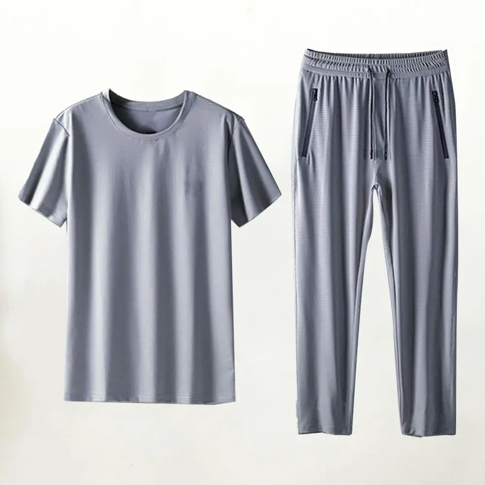 

O-neck T-shirt Long Sweatpants Set Men's Casual Sport Outfit Set with O-neck T-shirt Elastic Drawstring Waist Sweatpants for Men