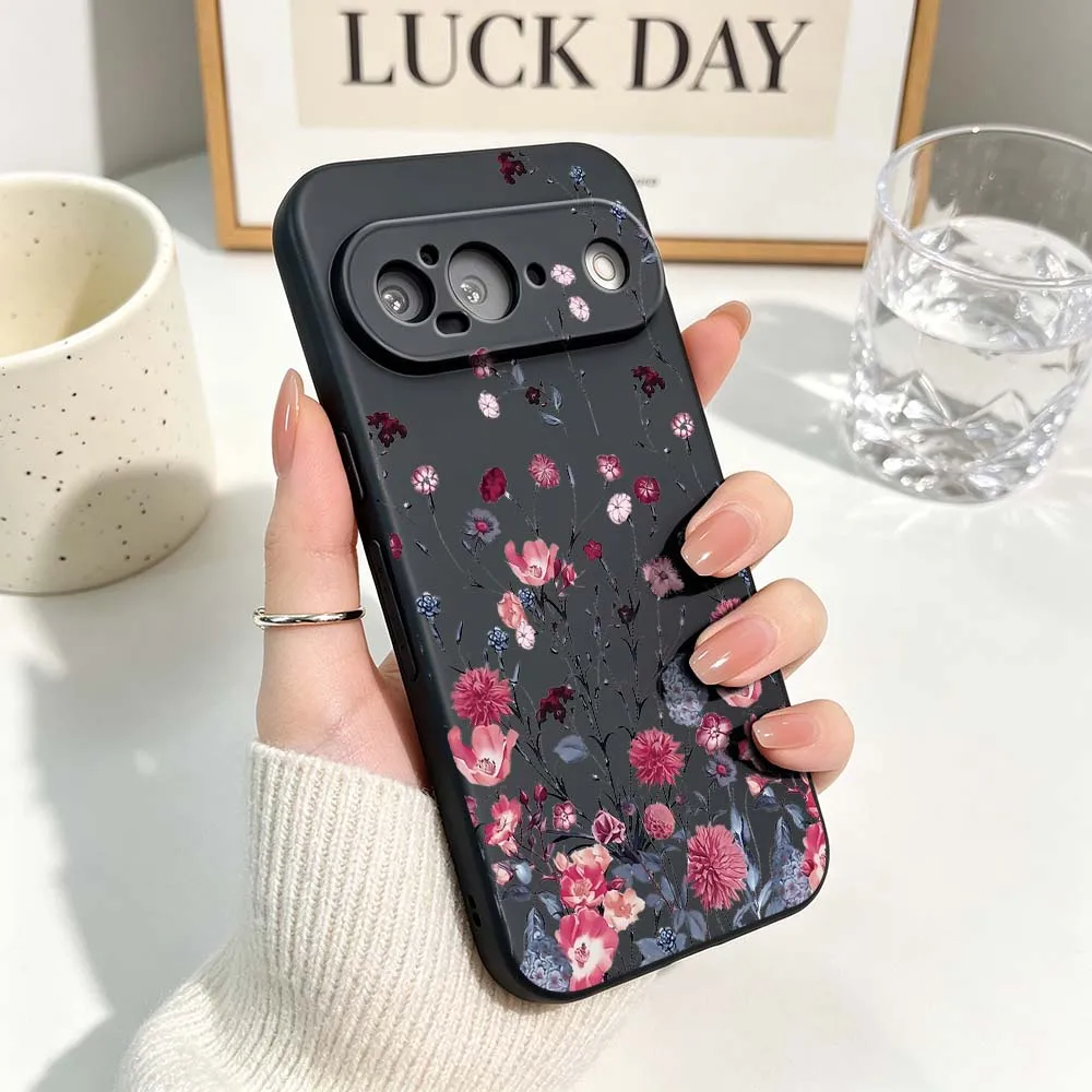 Embossed Floral Pattern Black Soft Silicone Phone Case