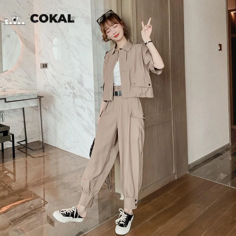 

New autumn tide brand fried street port wind tooling two-piece set of foreign air age reduction small tall suit casual fashion