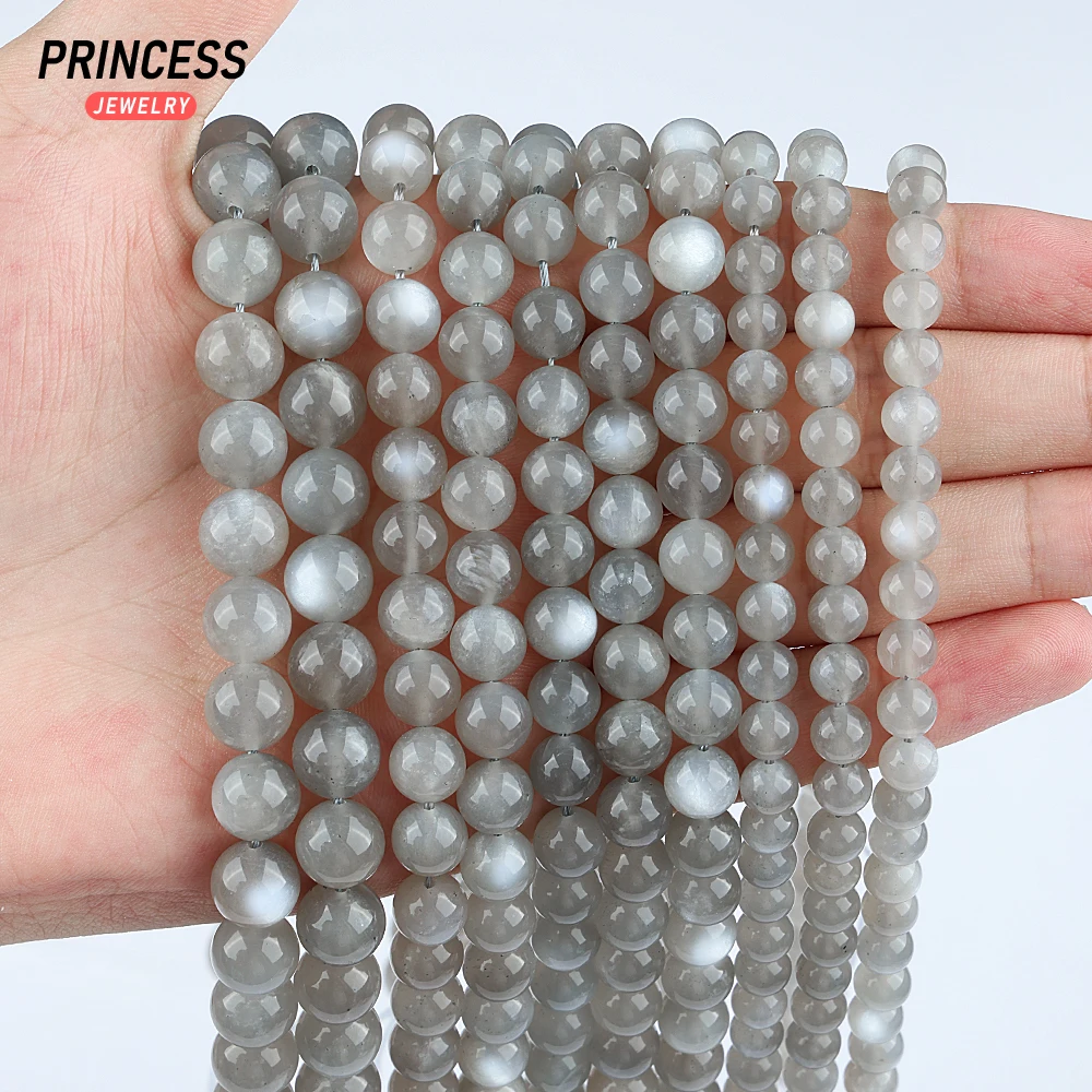A+++ Natural Silver Grey Moonstone 6 8 10mm Loose Beads for Jewelry Making Bracelets Stone Beads DIY Accessories 3