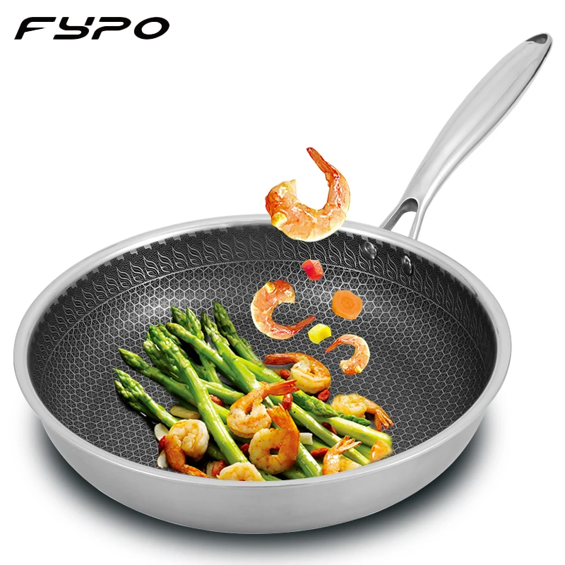 Fypo Stainless Steel Frying Pan Nonstick Wok Pan Skillet Less