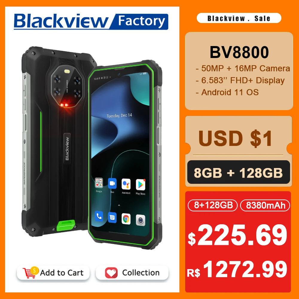 Blackview Bv8800 8gb + 128gb Smartphone 50mp Câmera 33w Carga Rápida ...
