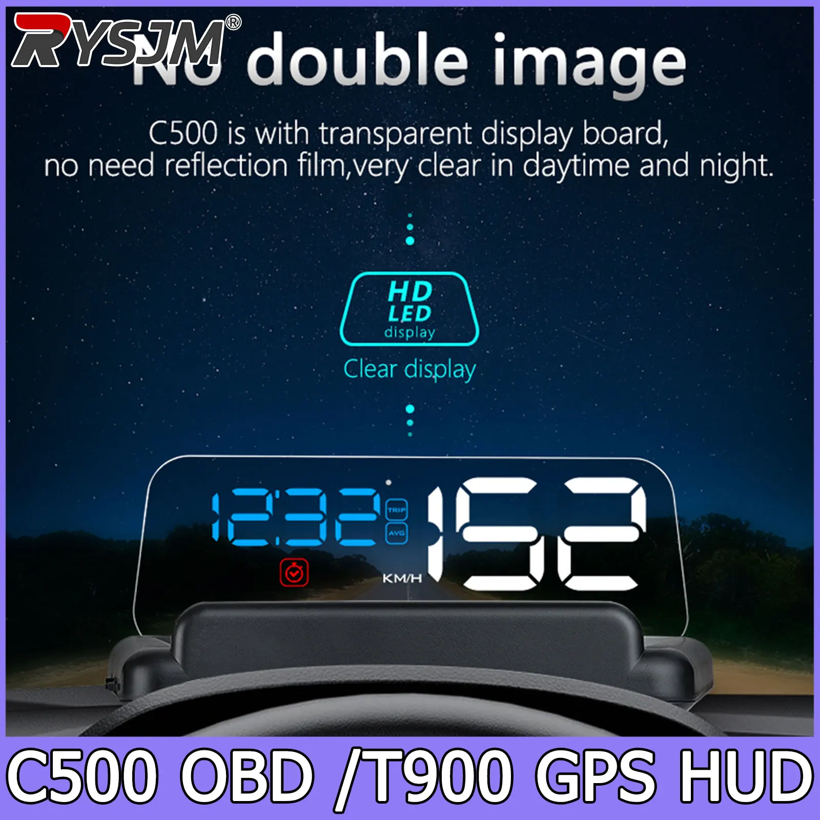 C500 OBD2 pantalla frontal parabrisas velocímetro de coche accesorios de proyector T900 GPS HUD para todas las velocidades de coche KM/H MPH personalizado 1