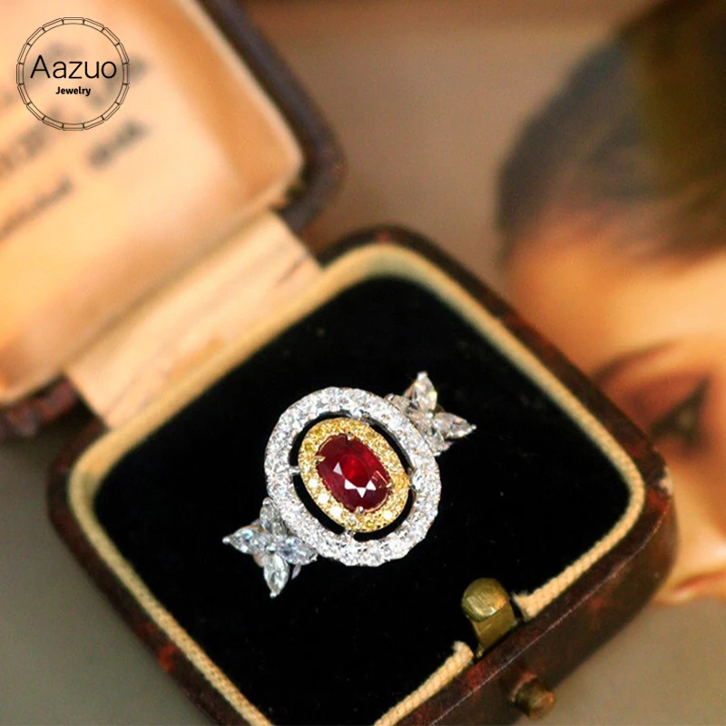 Aazuo Original Real Gold Jewelry 18k Ring Natrual Ruby Real Diamonds Gifted For Woman Wedding Day Deluxe Banquet Party