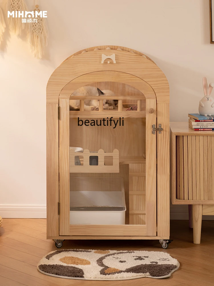 

Cat Villa Solid Wood Household Pet Cat Cage Two-Layer Small Cat House Breathable Cat Nest
