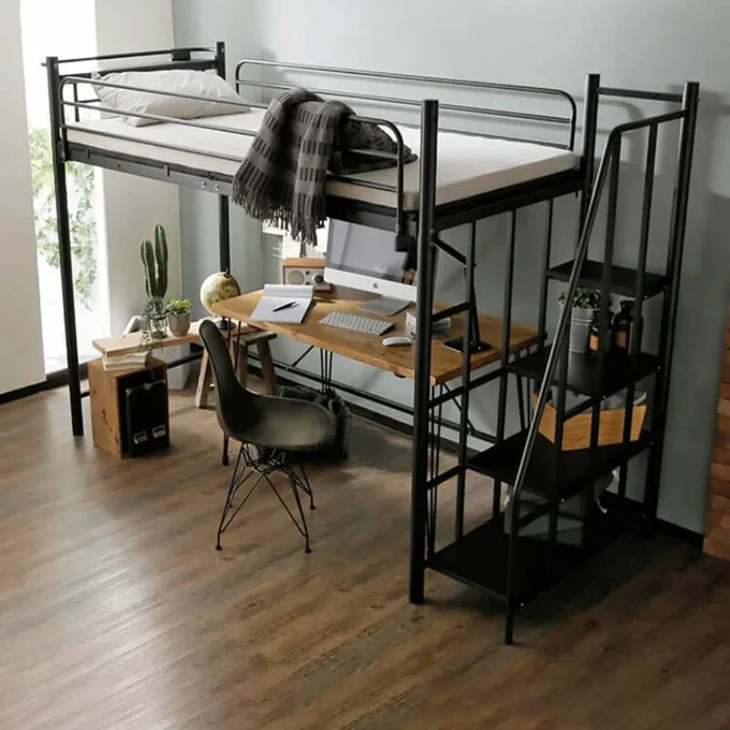 

Small apartment multi-functional high and low double bed bunk adult student loft per bed and lower empty