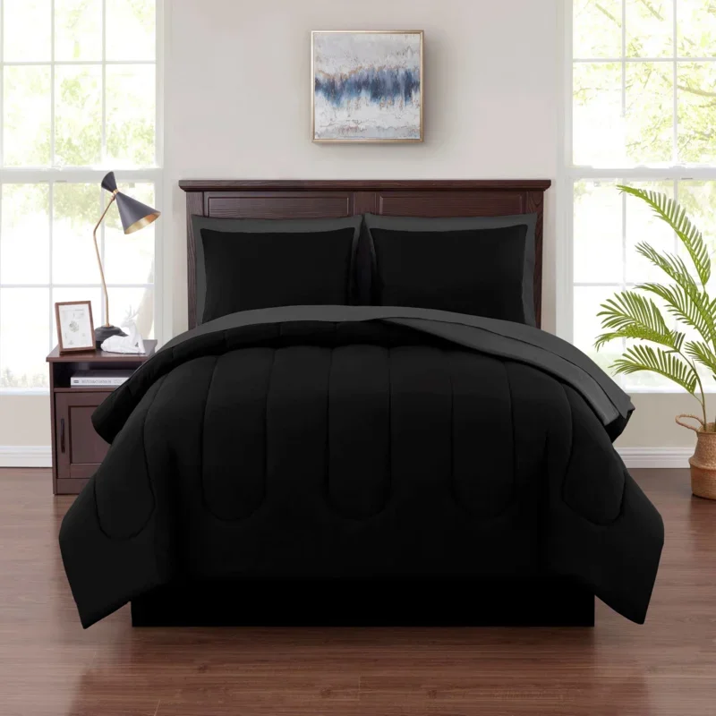 

Mainstays Black Reversible 7-Piece Bed in a Bag Comforter Set with Sheets, Queen