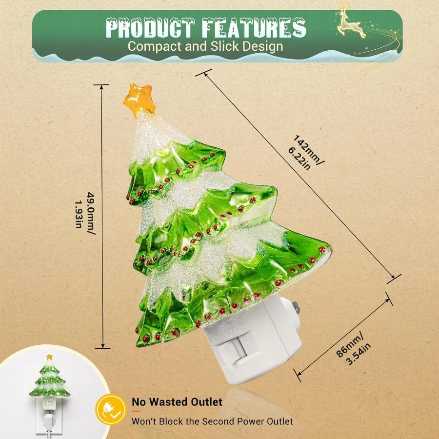 Christmas Tree Night Light 2 Pack 3000K Night Lights Plug into Wall Cute Funny Christmas Night Light for Plug in Vintage Decor