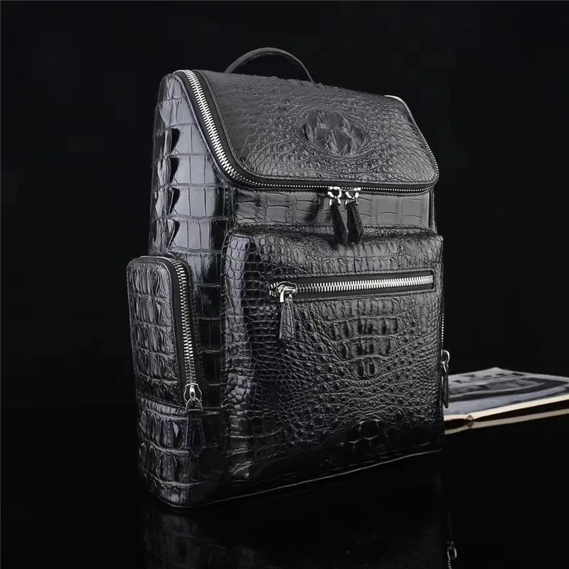Exotic Genuine Crocodile Skin Men's Casual Black Laptop Backpack Authentic Real Alligator Leather Male Large Travel Bag Pack 2