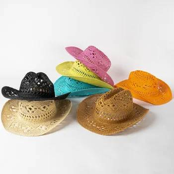 Cowboy Hat 2023 New Hollow out Handmade Cowboy Straw Hat Men's Summer Outdoor Travel Unisex Solid Western Cowboy Hat 2