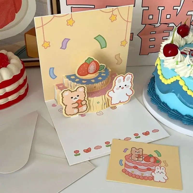 3D Musical Birthday Card with LED Light 3D Pop-Up Greeting Cards with Music Birthday Cake Card Creative Gifts Cards, greeting cards