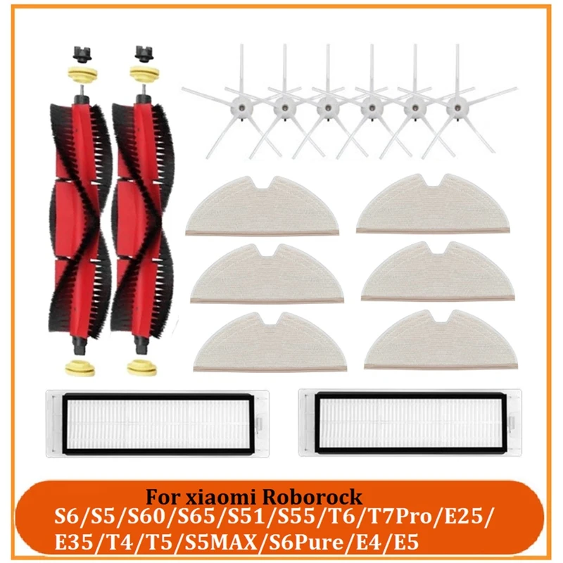 

16 PCS Main Brush Side Brush HEPA Filter For Xiaomi Roborock S6/S5/S60/S65/S51/S55/T6/T7pro Robot Vacuum Accessories