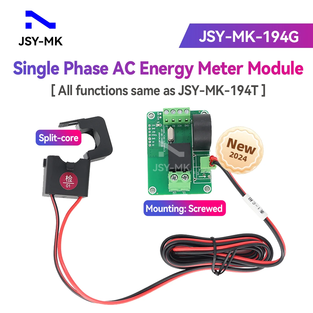 Energy Meter JSY-MK-194G 20mA-50A AC Single Phase Bidirectional Energy Meter Module with TTL Modbus-RTU Communication and 1 Split-core CT