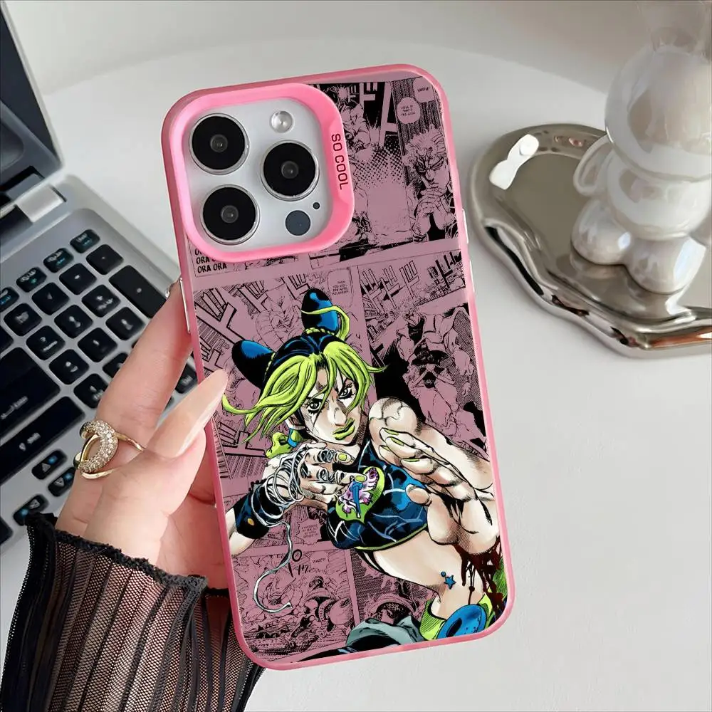 Jolyne Cujoh Anime Electroplated Silver Phone Case with Special Metal Button