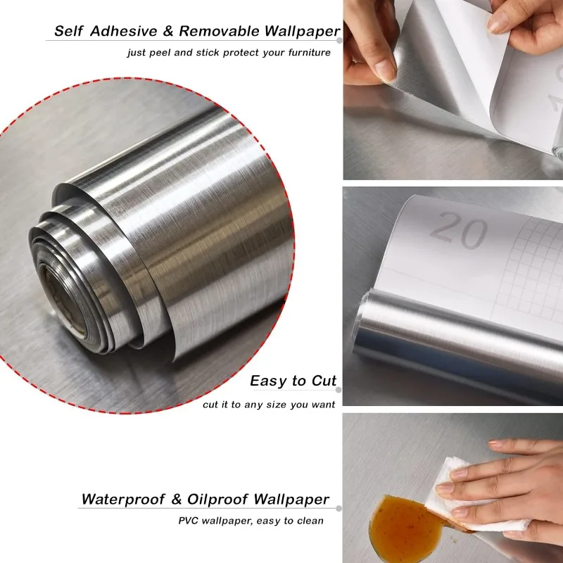 Stainless Steel Contact Paper Waterproof Peel and Stick Wallpaper for Kitchen Backsplash Self Adhesive Dishwasher Cover wall stickers,self adhesive stickers,self adhesive wallpaper,vinyl wallpaper,kitchen wall sticker,adhesive wallpaper