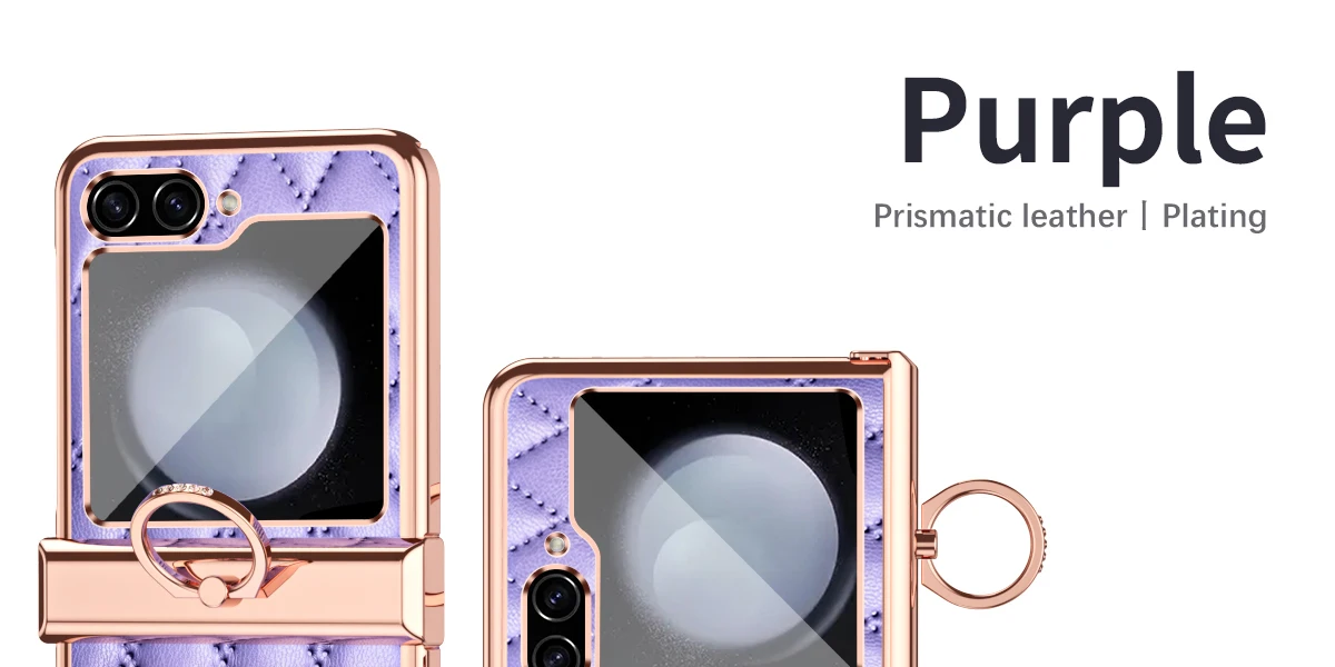 Leather Diamond Grid Metal Finger Ring Phone Case For Samsung Galax 4 3 Hard Platinghockproof Cover for Z Flip5_voghion.com