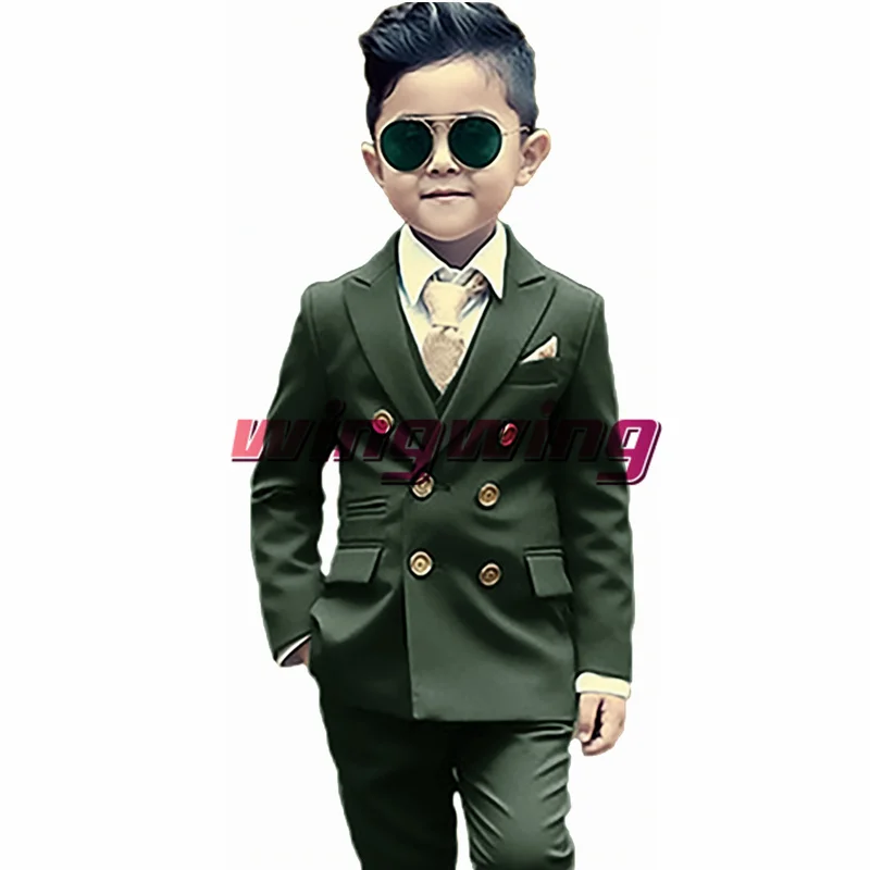 Boys Suit Wedding Two Piece Jacket Pants with Gold Button boys suits
