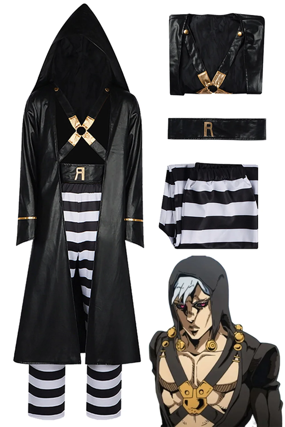 

Risotto Nero Cosplay Fantasy Costume Anime JoJo's Bizarre Adventure Roleplay Belt Outfits Boys Men Halloween Party Disguise Suit