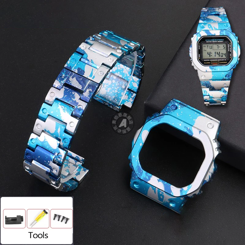 

DW5600 Modified Aluminum Alloy Set Watch Strap and Case For Casio DW5000 DW-5600 GW-B5600 GW-5000 Metal Watch Bezel Band Tools