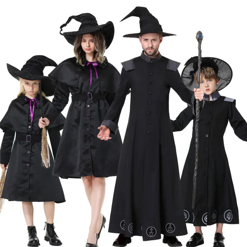

Halloween Witch Costumes for Women Men Kids Vampire Costumes Fantasy Family Black Death Ghost Cosplay Carnival Party Fancy Dress
