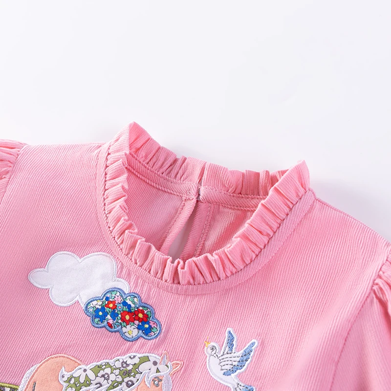 Little maven Summer Children's Clothing Baby Girl Cartoon Unicorns Embroidered Princess Dresses Kids Clothes Corduroy Pink Dress