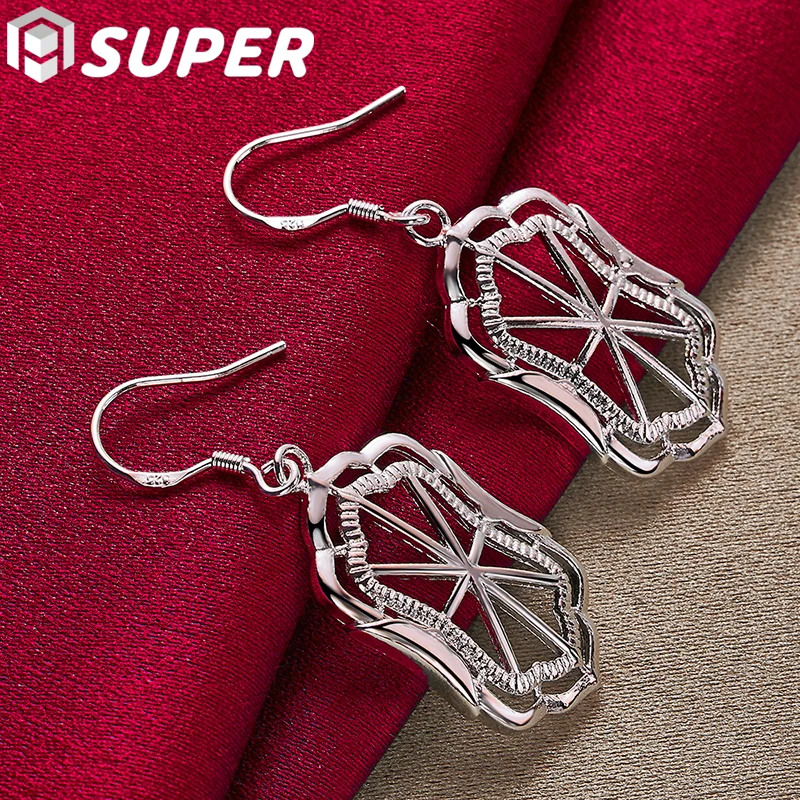 

925 Sterling Silver Geometric Drop Earrings For Women Lady Wedding Engagement Party Fashion Jewelry