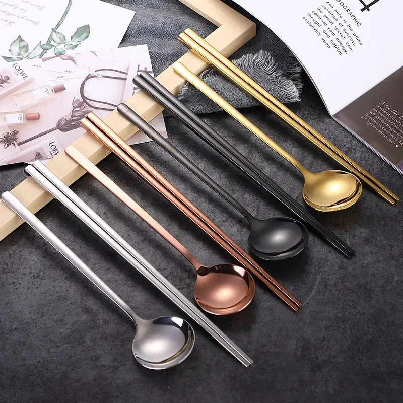 Picnic Cutlery Set Western Style Cutlery Set Camping Cutlery Set Stainless Steel Cutlery Set Cutlery Set Wooden Cutlery Set Ceramic Dinnerware Set Korean Long Handle Chopsticks Spoon Cutlery Set Reusable Stainless Steel Non-slip Sushi Sticks Food soup Spoon Dinnerware Set