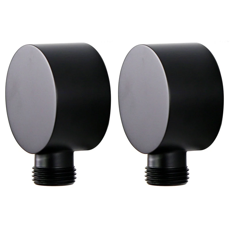 

2X Wall Supply Elbow,Brass Round Wall Mount Shower Hose Connector Accessories G1/2Inch Water Outlet For Shower-Black