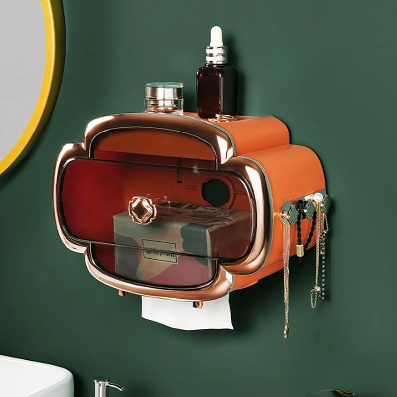 Wall Mount Toilet Roll Holder With Waterproof And Dust Cover With Storage Box Toilet Paper Tray Roll Paper Storage Box