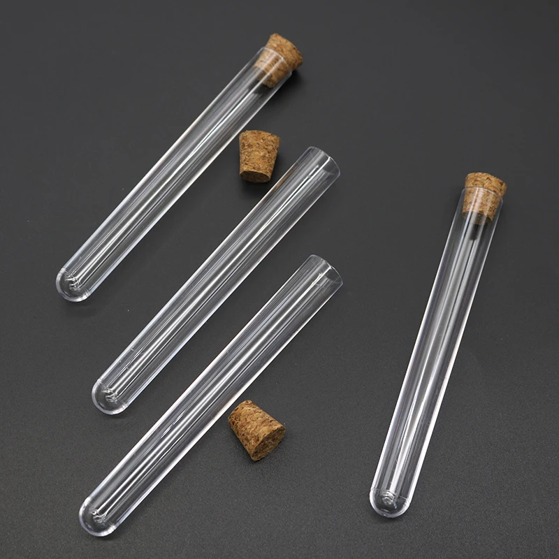 Plastic Test Tubes 10Pcs 12x100mm Transparent Laboratory Plastic Test Tubes With Caps Stoppers School Lab Supplies Accessories