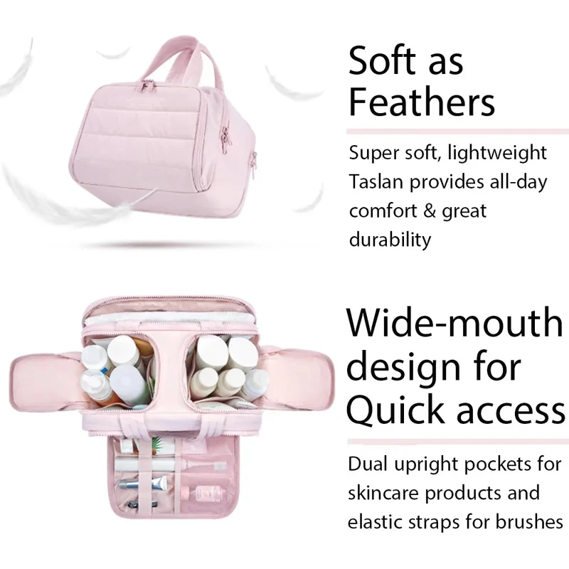 Large Travel Makeup Bag 180° Wide Opening Toiletry Organizer Water-Resistant Padded Cosmetic Case With Handle For_voghion.com