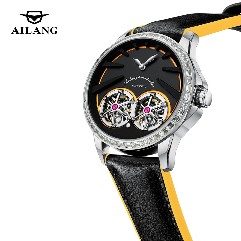 AILANG Orologio da uomo con doppio tourbillon, cinturino in pelle, impermeabile, di lusso, meccanico, con lunetta in diamanti, da uomo_voghion.com