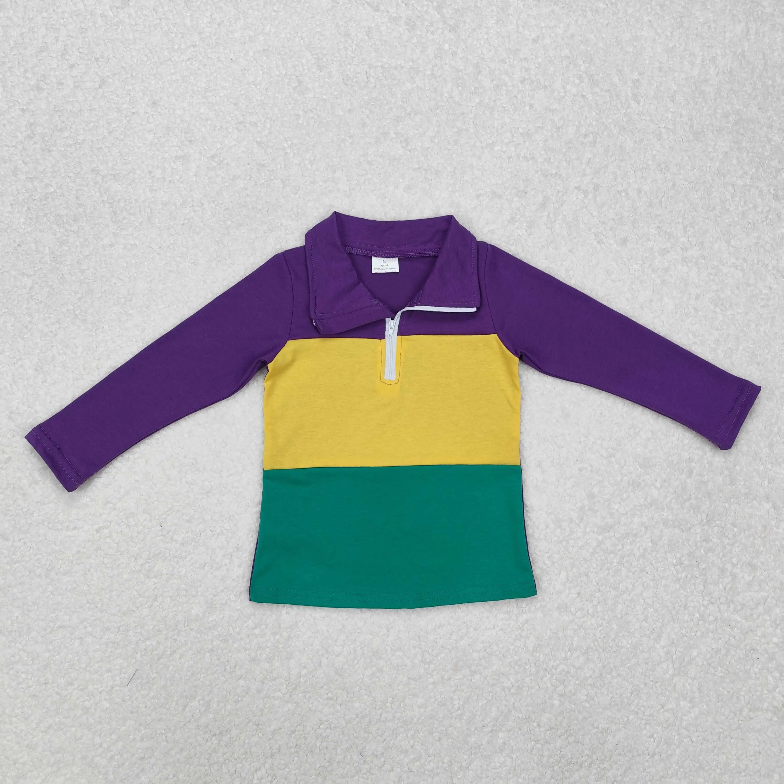 Wholesale Children Long Sleeves Mardi Gras Infant Kids Zipper Tee T-shirts Baby Boy Shirt Toddler Lapel Cotton Pullover Top 2