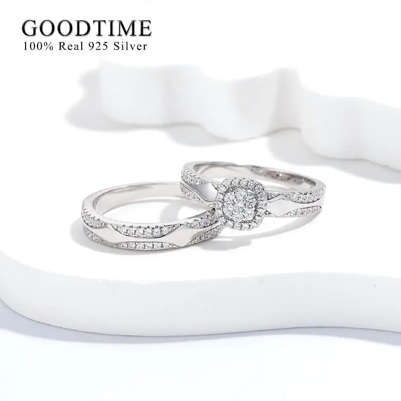 Luxury Pure 100% 925 Sterling Silver Ring Set For Woman Jewelry 5A Zircon  Snowflake Cube Engagement Wedding Band For Bridal 3
