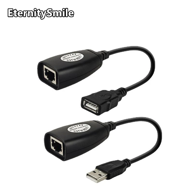 

USB to RJ45 Male/Female Extender USB 2.0 Extension Ethernet Network Extender Adapter for Cat5/RJ45/Cat6 Patch Cord Up to 150ft
