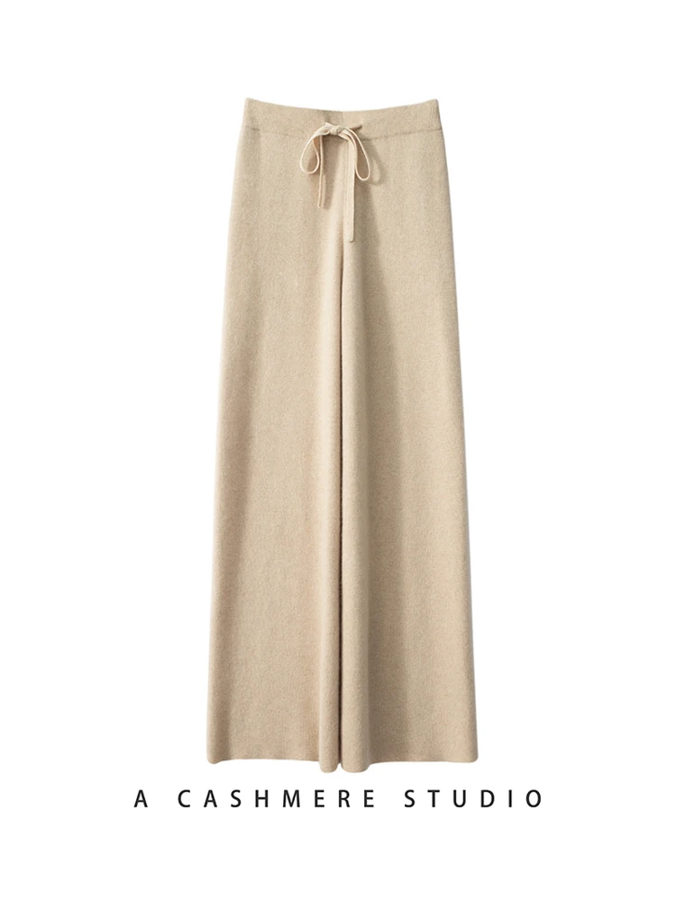 Women Wide Leg Pants 100% Pure Cashmere Soft Pants Thick Warm Solid High Waist Trousers Winter Casual Pants Korean Popular Tops