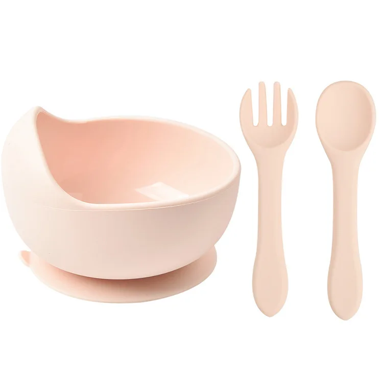 Silicone Baby Feeding Bowl Tableware Waterproof Spoon Non-Slip Wooden  Handle BPA Free Silicone Dishes for Baby Bowl Baby Plate