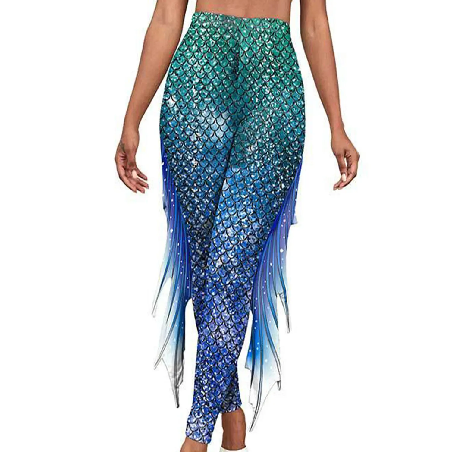 

Женские Блестящие брюки, брюки для йоги с тюлем, расклешенные брюки-карандаш с высокой талией, карнавальный костюм с принтом рыбьей чешуи