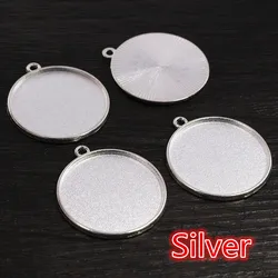 Classic Multi - Colored Plated Cabochon Base Setting Charm Pendant - 8mm x 50pcs (Silver)