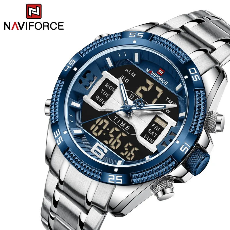 

NAVIFORCE Brand Men Watches Stainless Steel Waterproof Lcd Display Analog Digital Quartz Wristwatches Sport Clock Reloj Hombre