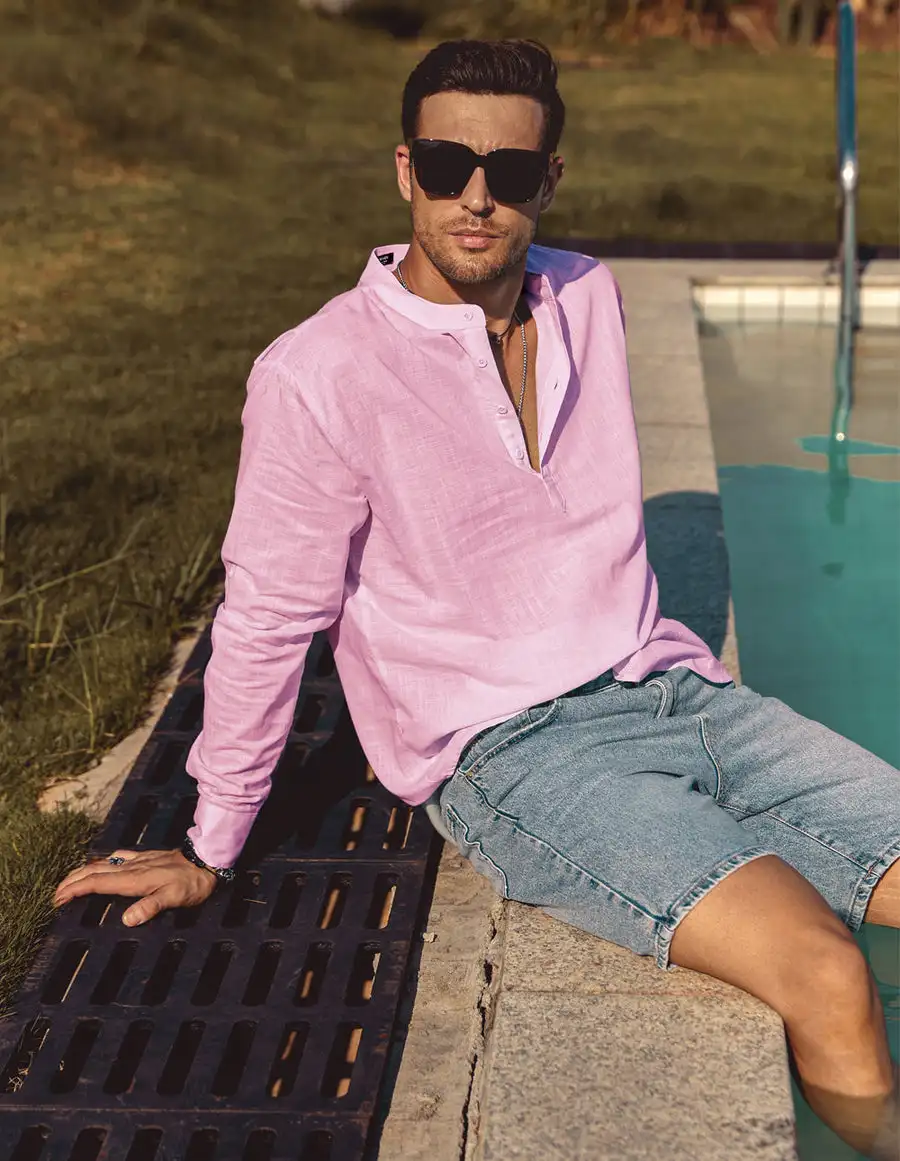 Chemise D'été Décontractée à Revers De Couleur Unie à Manches Courtes Boutonnée Pour Homme En Lin Chemise à Manches Longues Boutonnée, Blanc, M