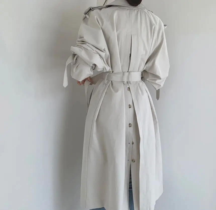 Women Long Trench Coat New Spring Autumn Casual Lapel Double Breasted with Belt Loose Coat Office Lady Korean Fashion Outerwear