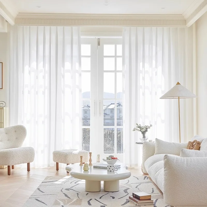 Fonflora White Chiffon Tulle Curtains for Living Room Solid Window Curtain Sheer Voile Organza Shades for Bedroom Decoration 3