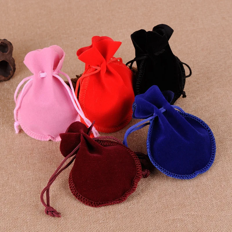 100Pcs/Lot Drawstring Gourd Velvet Bags For Ring Earrings Necklace Jewellery Pouches 7x9 9x12cm Gift Packaging Bag Custom Logo