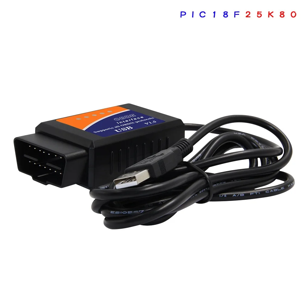 Auto Reader ELM 327 USB V1.5 PIC18F25K80 Chip OBDII USB ELM327 V1.5 Car Scanner Tool OBD2 Interface USB Cable To laptop 4