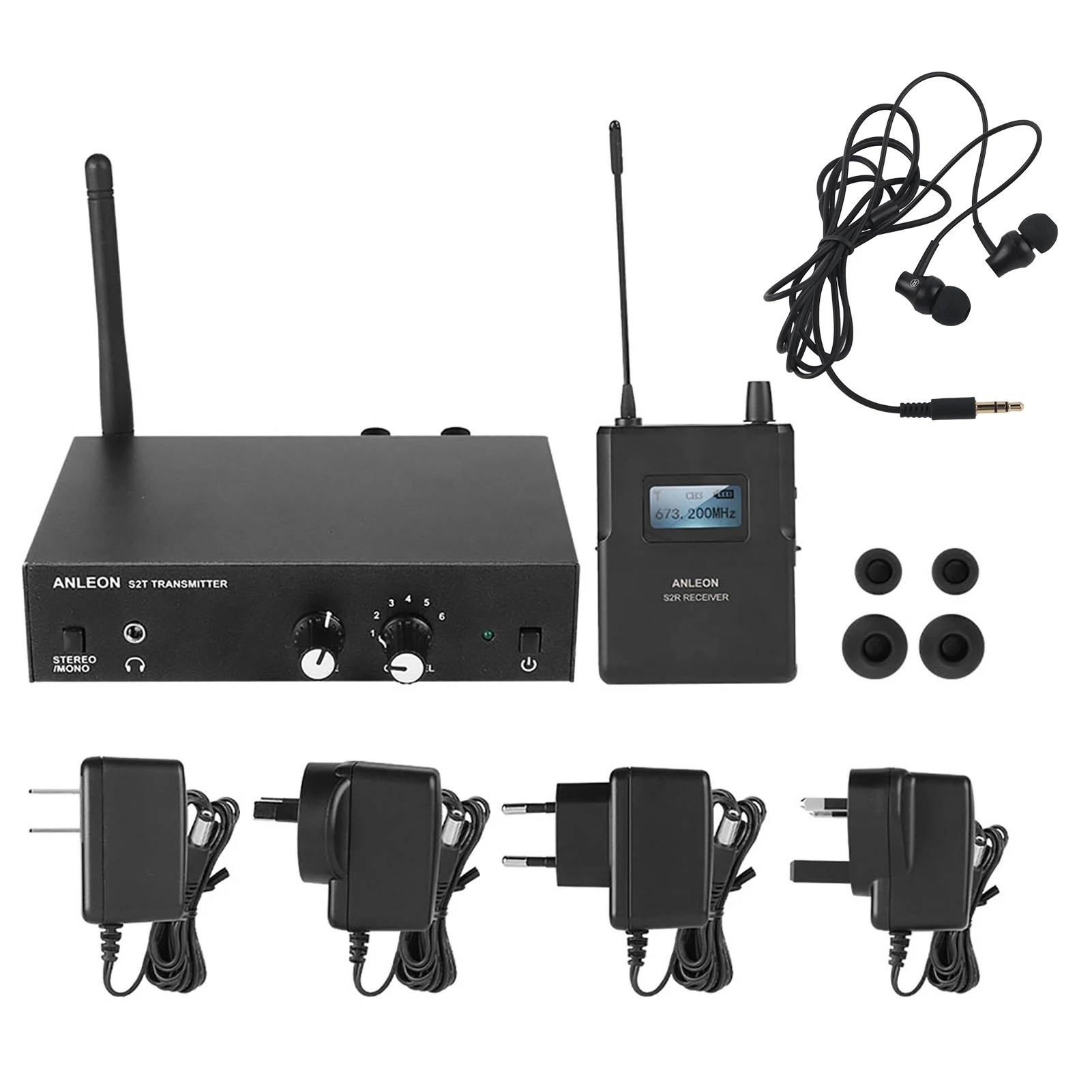 For ANLEON S2 UHF Stereo Wireless Monitor System 670-680MHZ Professional  Digital Stage In-Ear Monitor System with 2 Receivers