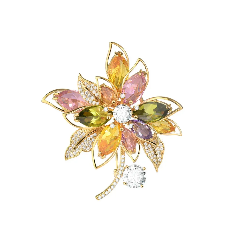 Crystal Flower Brooch Pins for Women Girls Colorful Flower Brooches Plant Elegant Badge Jewelry Fashion Wedding Party Gifts